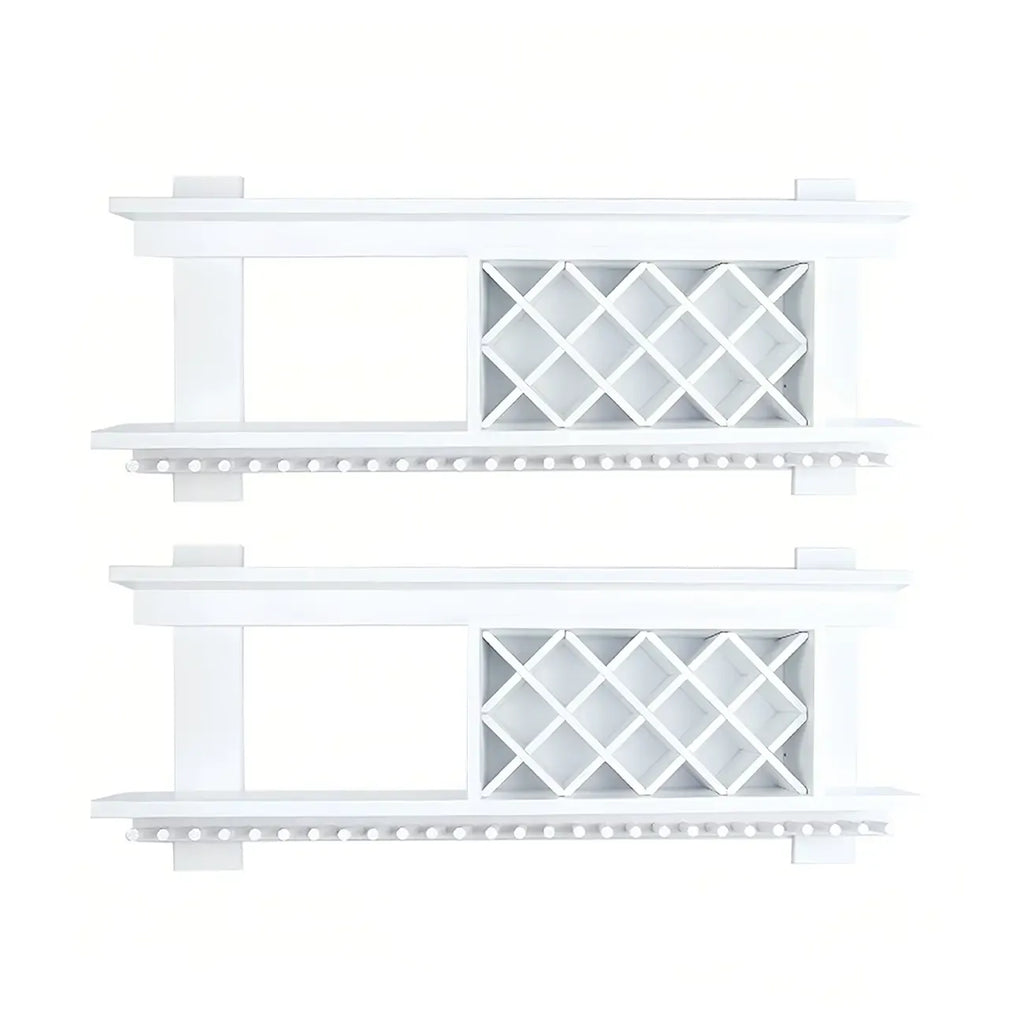 Pine Wooden Wall-Mounted Display Open Wine Bottle & Glass Rack