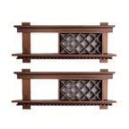 Pine Wooden Wall-Mounted Display Open Wine Bottle & Glass Rack