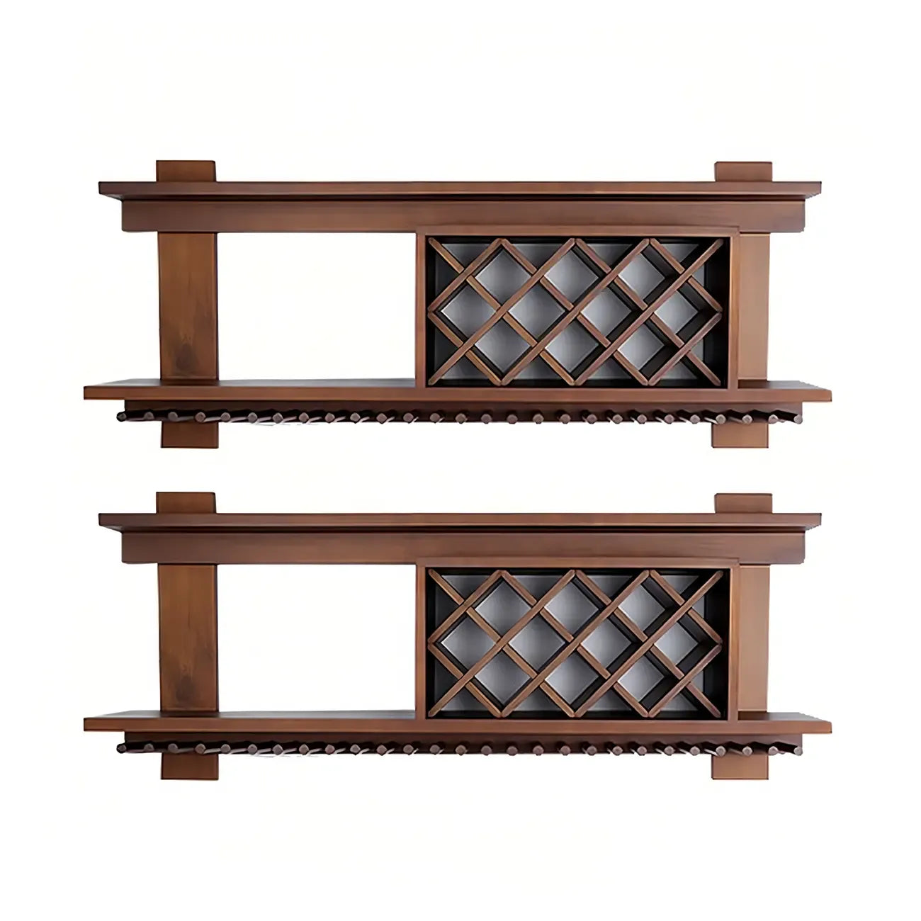Pine Wooden Wall-Mounted Display Open Wine Bottle & Glass Rack