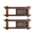Pine Wooden Wall-Mounted Display Open Wine Bottle & Glass Rack