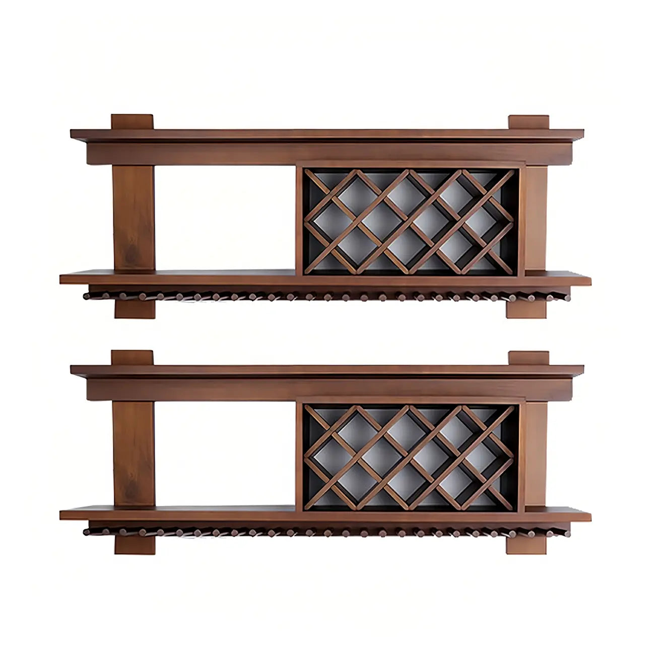 Pine Wooden Wall-Mounted Display Open Wine Bottle & Glass Rack