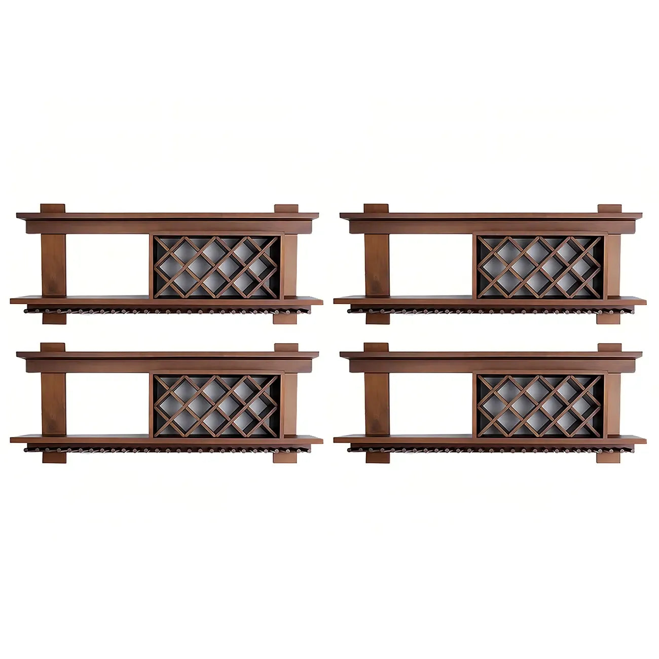 Pine Wooden Wall-Mounted Display Open Wine Bottle & Glass Rack