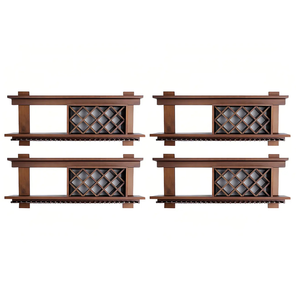 Pine Wooden Wall-Mounted Display Open Wine Bottle & Glass Rack