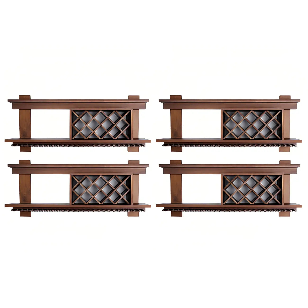 Pine Wooden Wall-Mounted Display Open Wine Bottle & Glass Rack