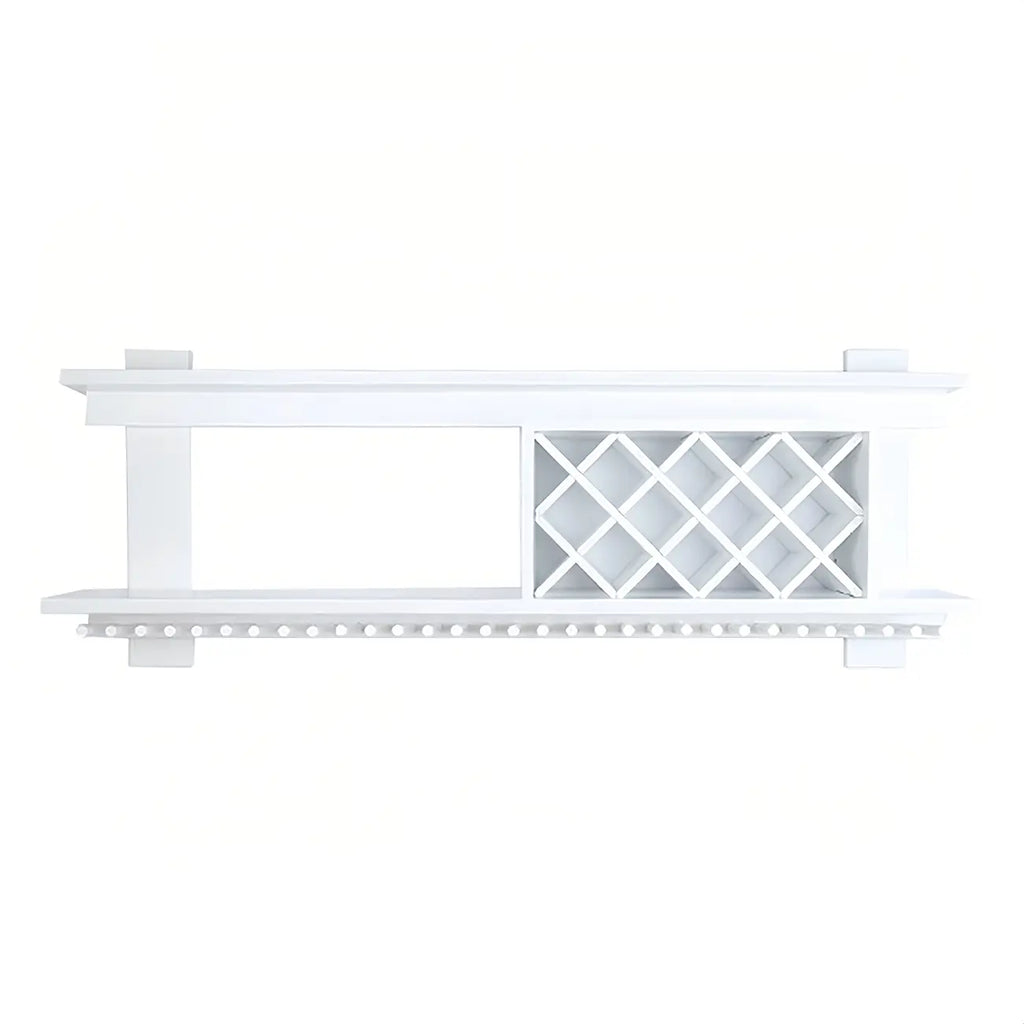 Pine Wooden Wall-Mounted Display Open Wine Bottle & Glass Rack