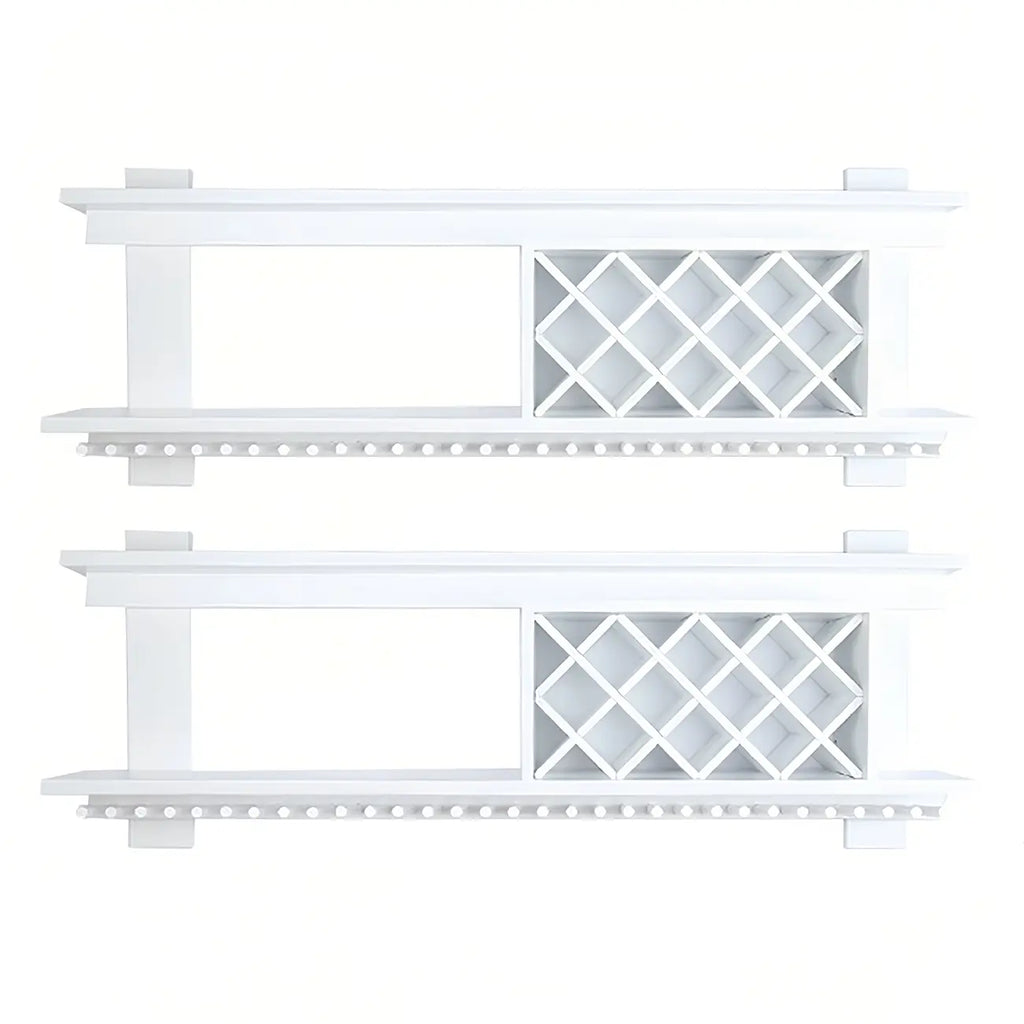 Pine Wooden Wall-Mounted Display Open Wine Bottle & Glass Rack