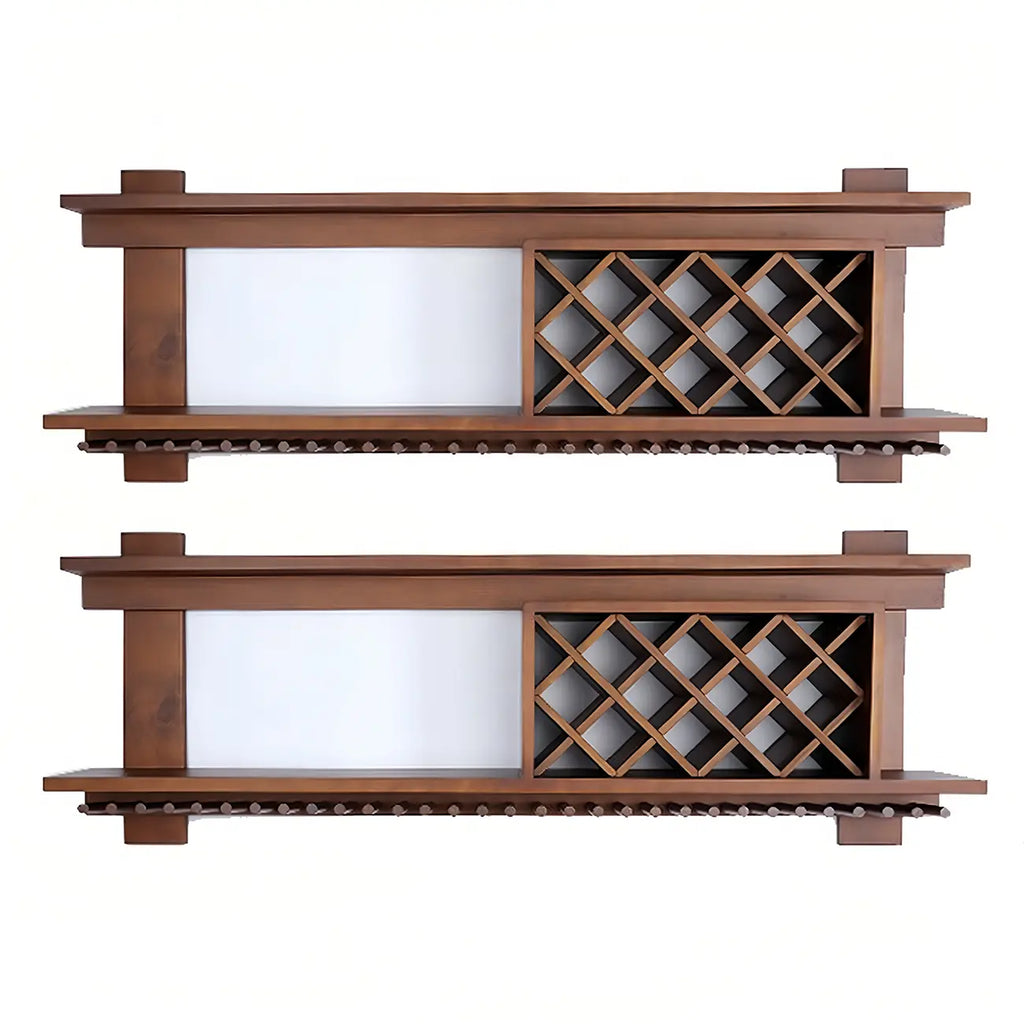 Pine Wooden Wall-Mounted Display Open Wine Bottle & Glass Rack