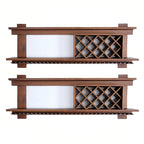 Pine Wooden Wall-Mounted Display Open Wine Bottle & Glass Rack