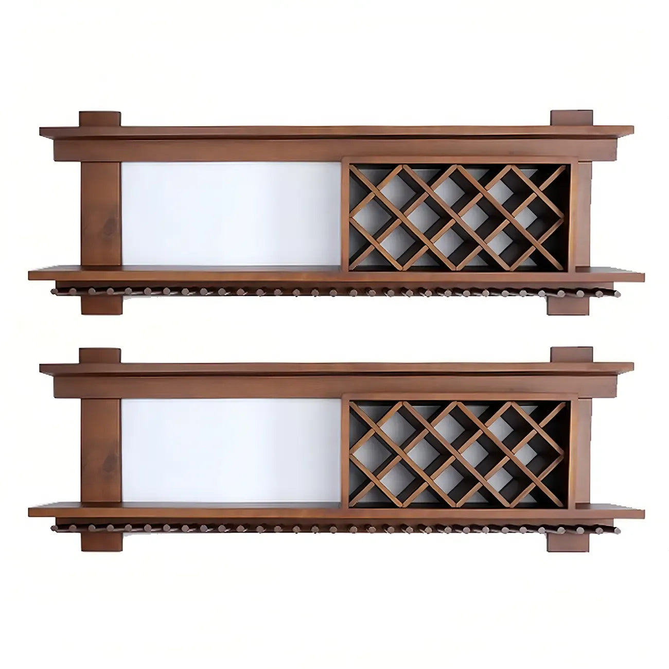 Pine Wooden Wall-Mounted Display Open Wine Bottle & Glass Rack