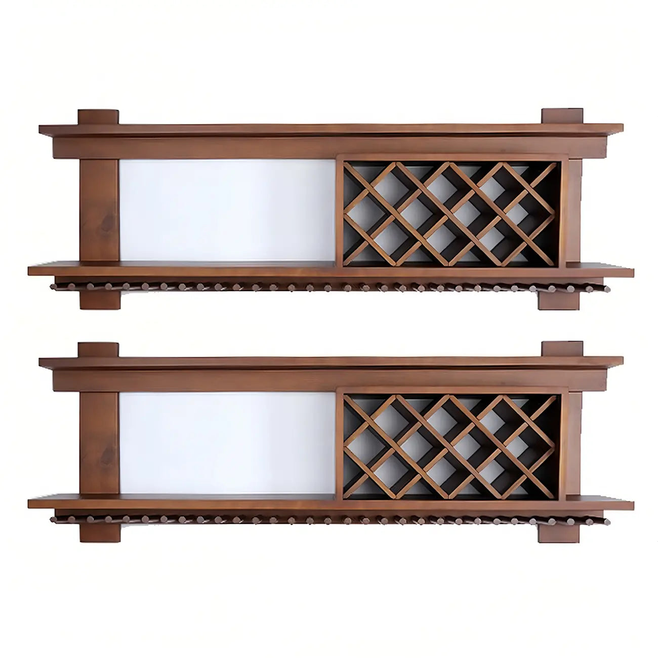 Pine Wooden Wall-Mounted Display Open Wine Bottle & Glass Rack