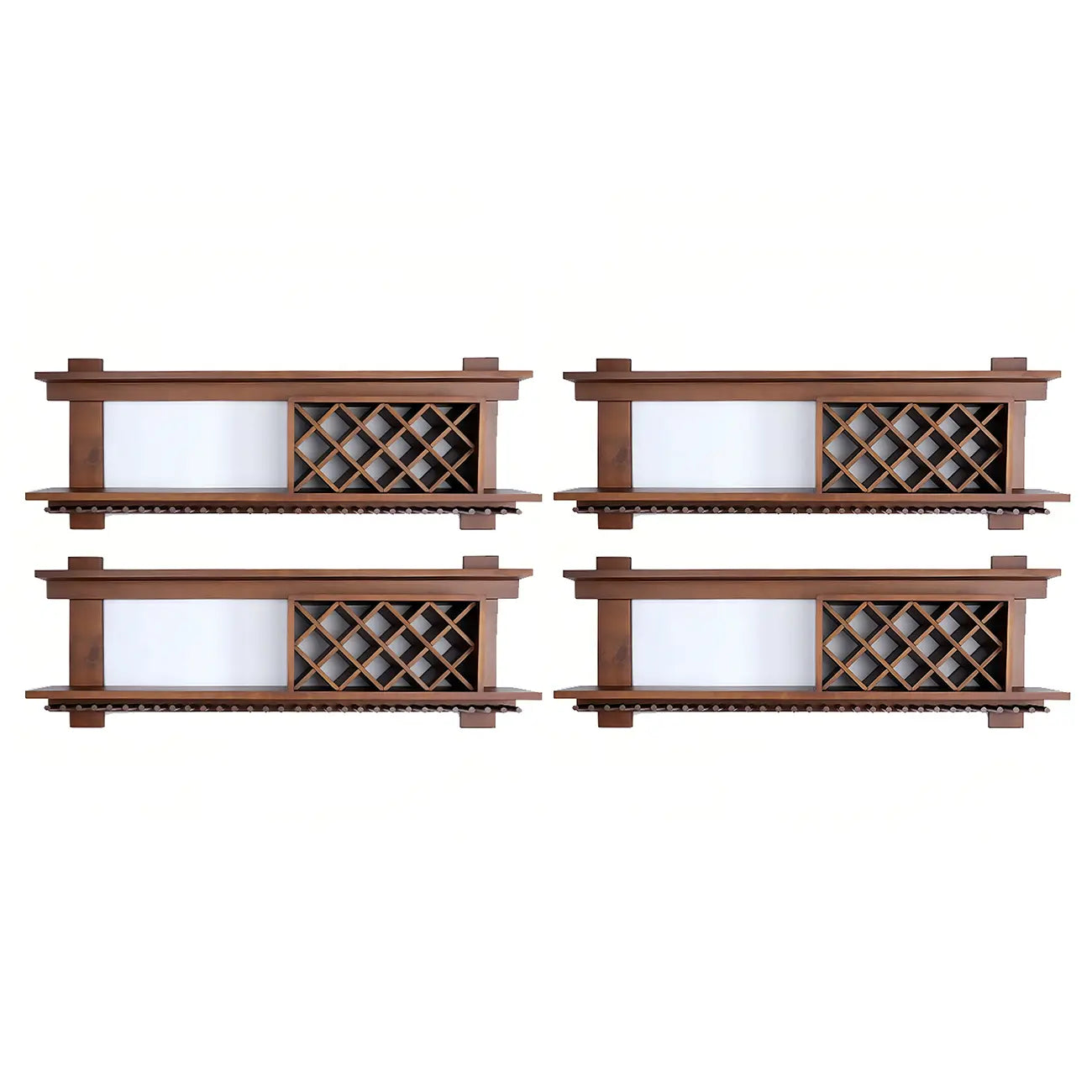 Pine Wooden Wall-Mounted Display Open Wine Bottle & Glass Rack