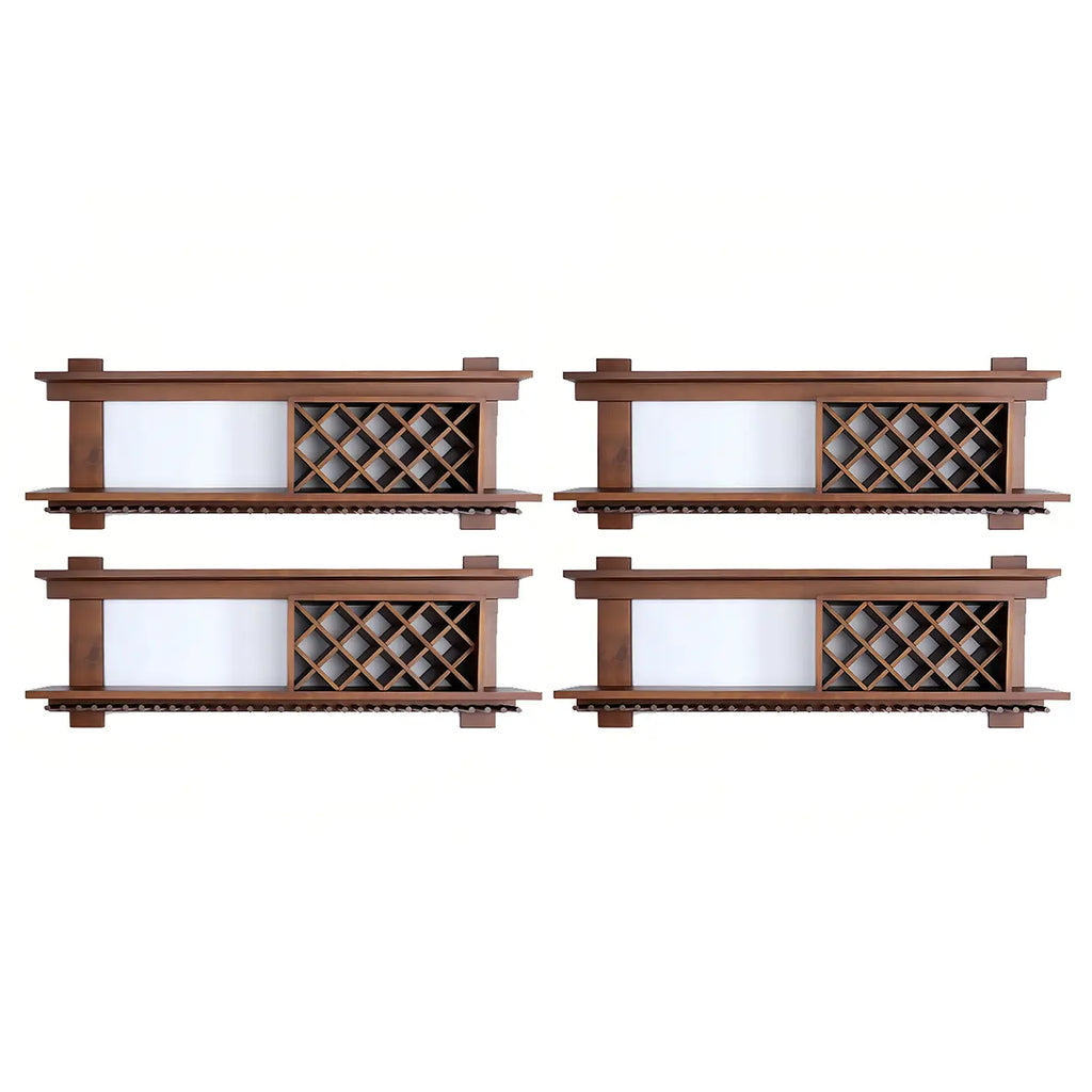 Pine Wooden Wall-Mounted Display Open Wine Bottle & Glass Rack