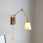 Antique Brass Swing Arm Wall Light with White Ceramics Shade