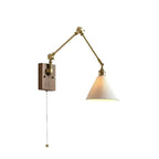 Antique Brass Swing Arm Wall Light with White Ceramics Shade