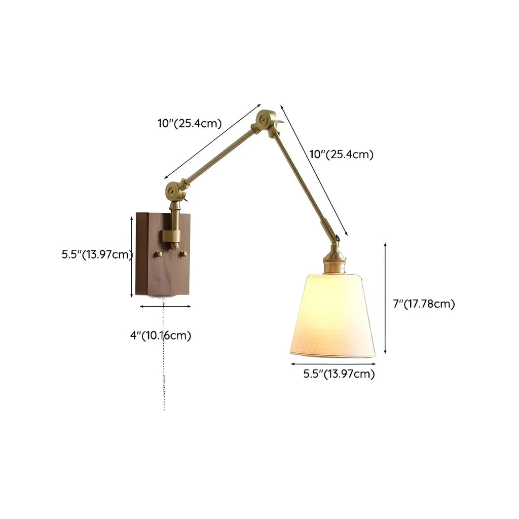 Antique Brass Swing Arm Wall Light with White Ceramics Shade