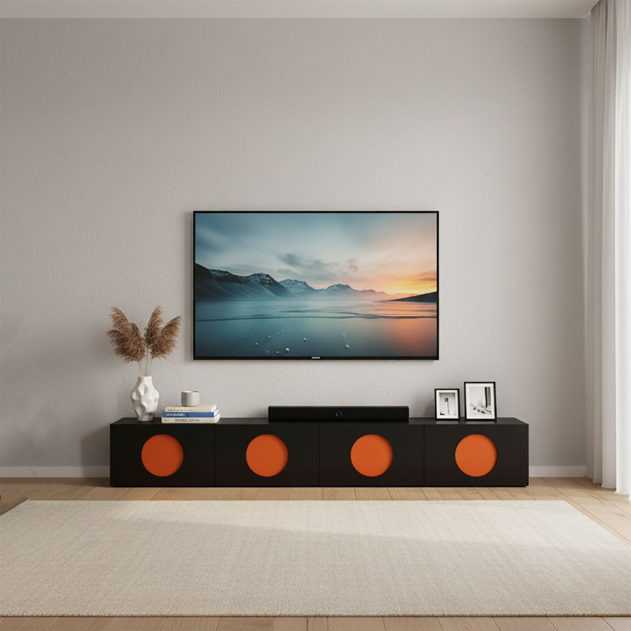 Minimalist Wood 4-Cabinet White TV Stand for Living Room