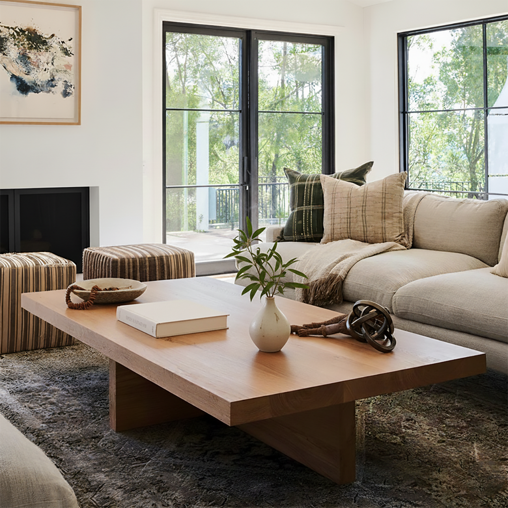 Nordic Rectangle Natural Wood Cross Legs Coffee Table