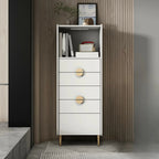 Modern Multi-Drawer White Wood Gold Storage Cabinet with Shelf