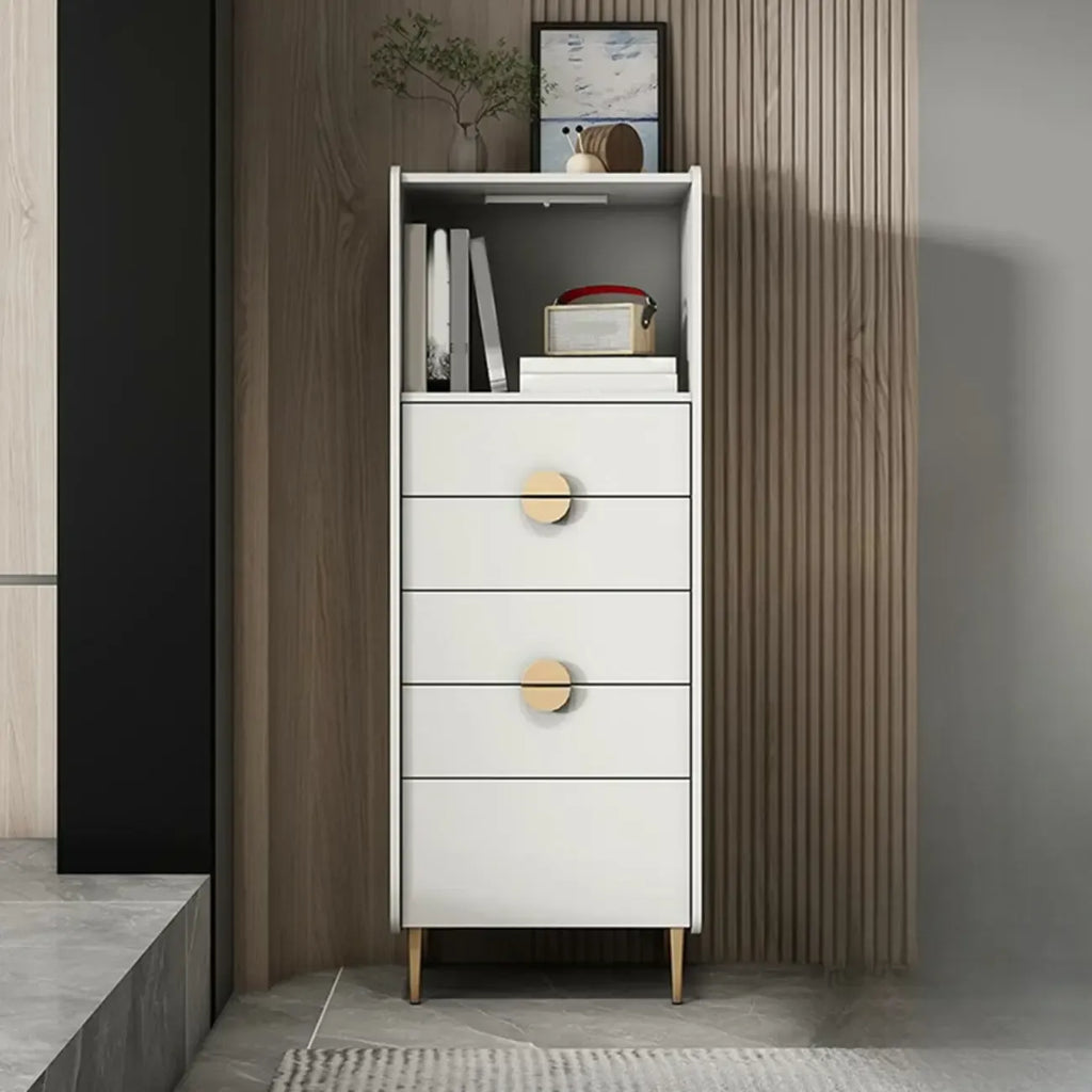 Modern Multi-Drawer White Wood Gold Storage Cabinet with Shelf