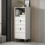 Modern Multi-Drawer White Wood Gold Storage Cabinet with Shelf
