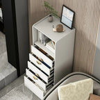 Modern Multi-Drawer White Wood Gold Storage Cabinet with Shelf