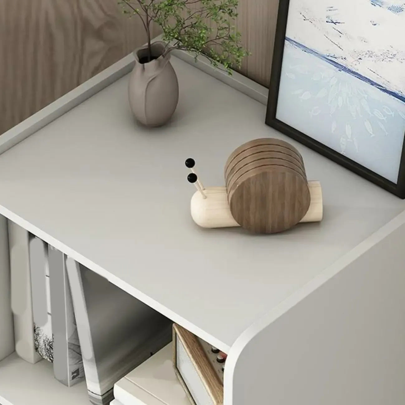 Modern Multi-Drawer White Wood Gold Storage Cabinet with Shelf