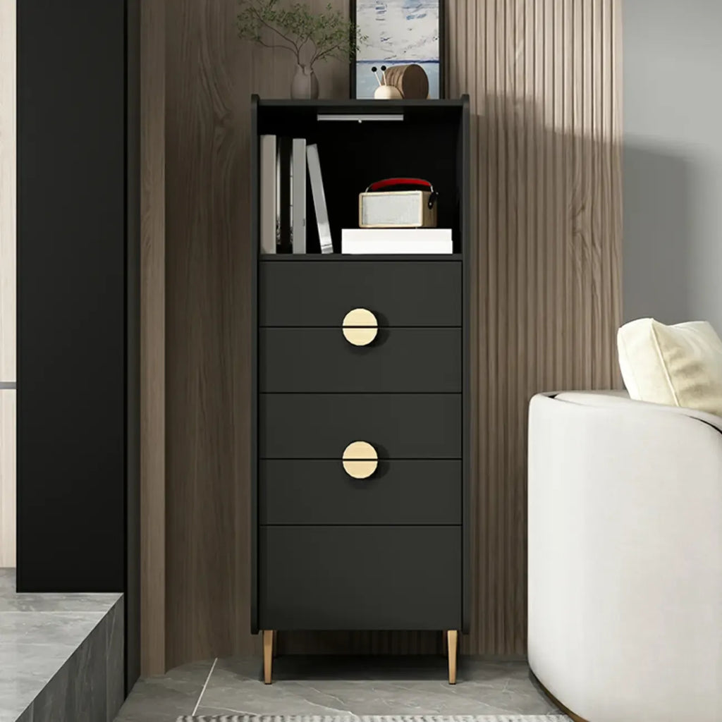 Modern Multi-Drawer White Wood Gold Storage Cabinet with Shelf