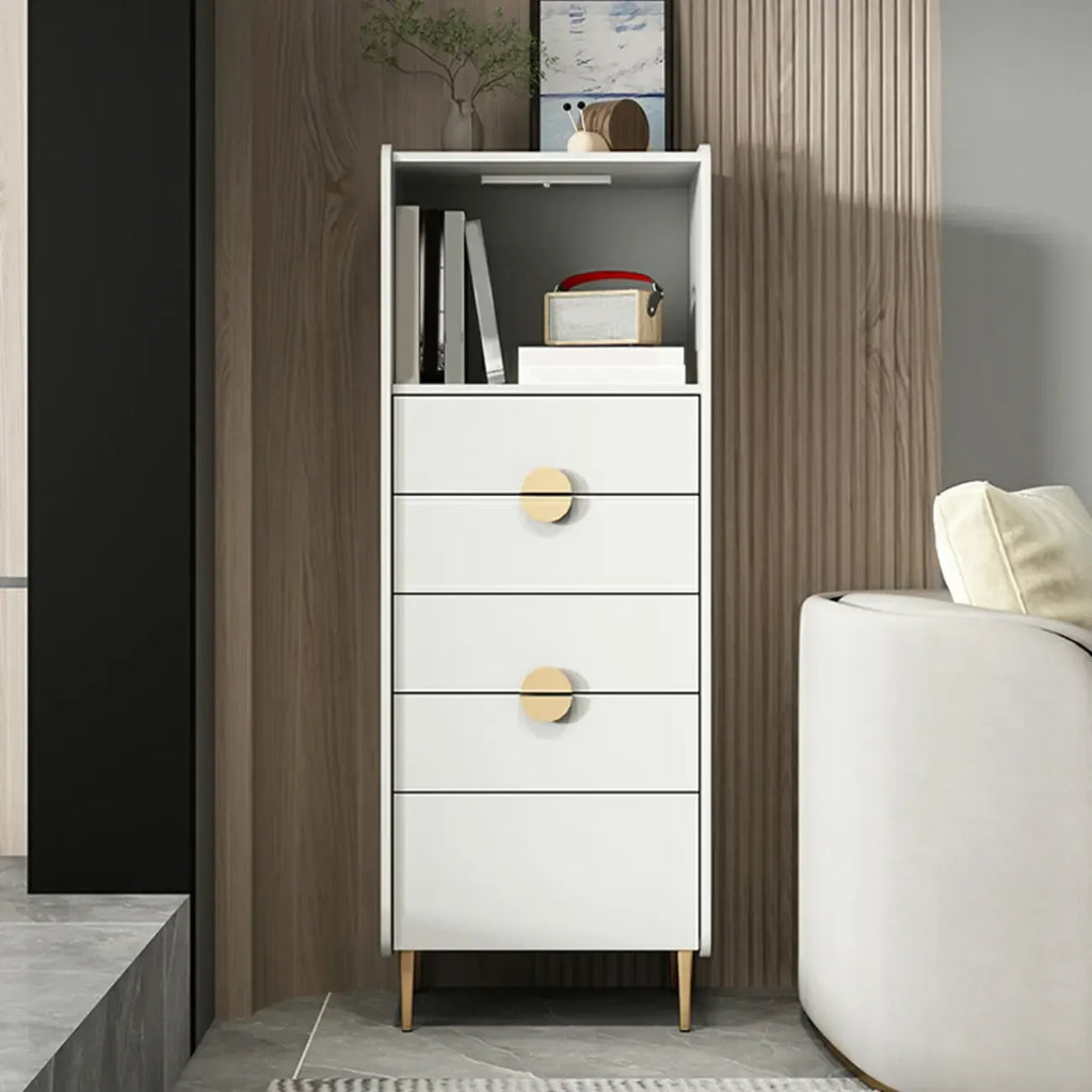 Modern Multi-Drawer White Wood Gold Storage Cabinet with Shelf