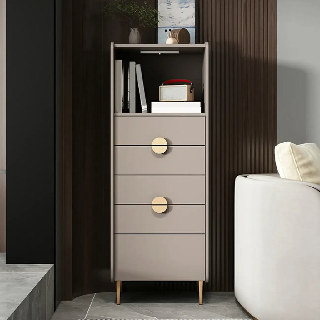Modern Multi-Drawer White Wood Gold Storage Cabinet with Shelf