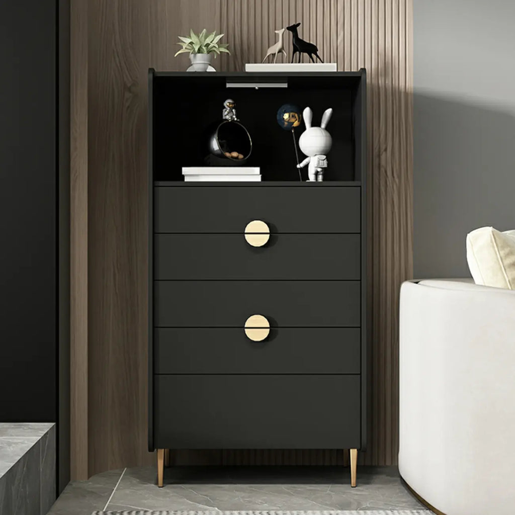 Modern Multi-Drawer White Wood Gold Storage Cabinet with Shelf