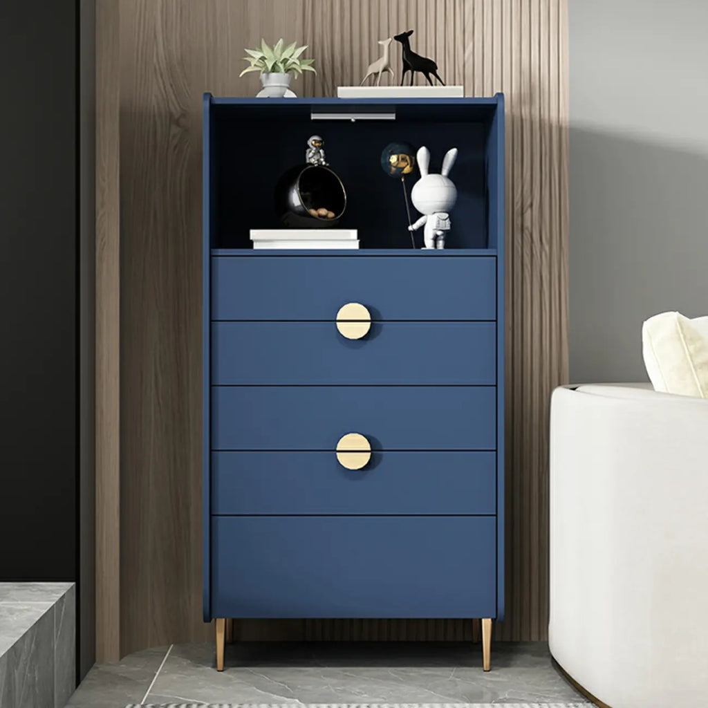 Modern Multi-Drawer White Wood Gold Storage Cabinet with Shelf