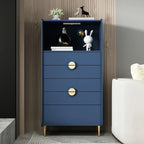 Modern Multi-Drawer White Wood Gold Storage Cabinet with Shelf
