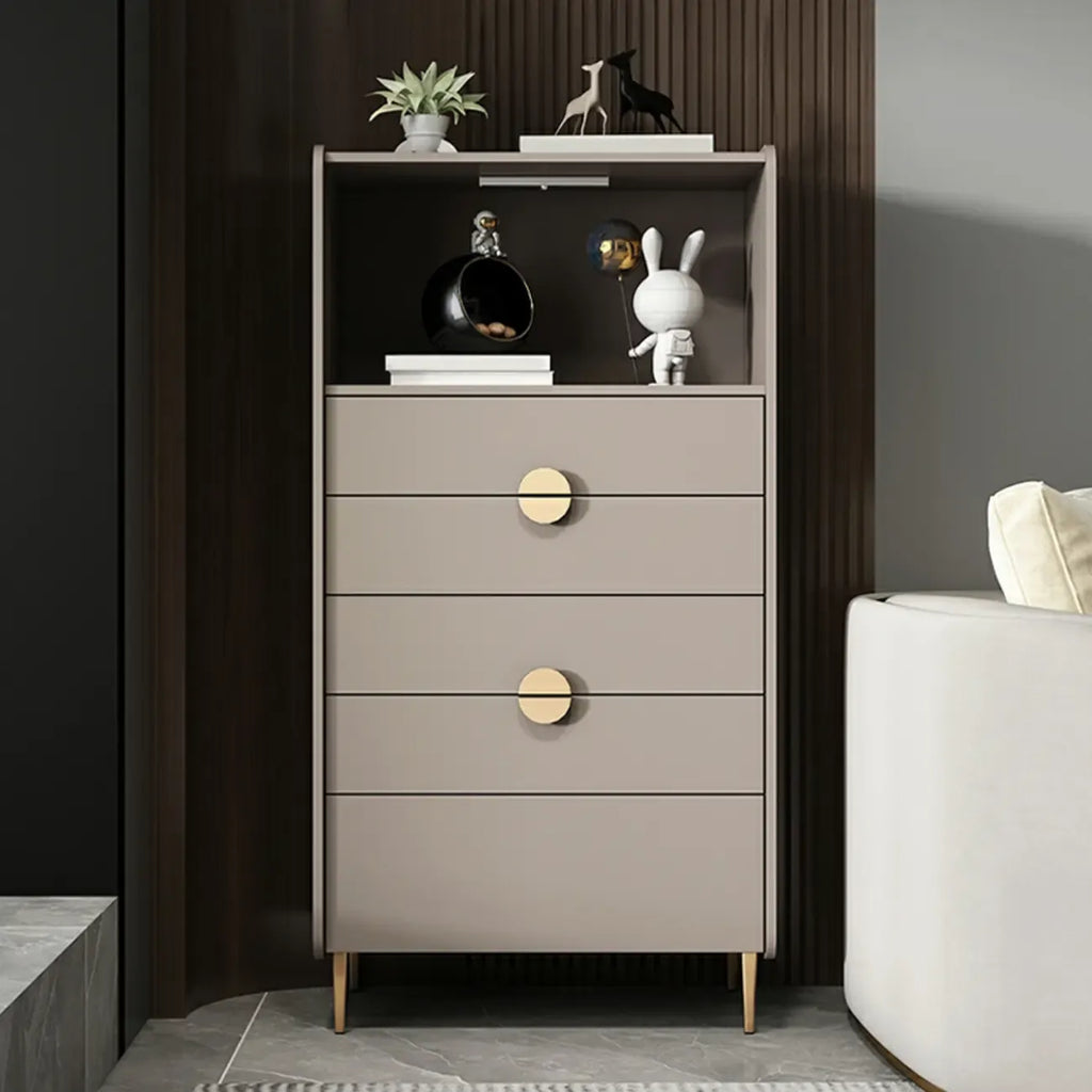 Modern Multi-Drawer White Wood Gold Storage Cabinet with Shelf
