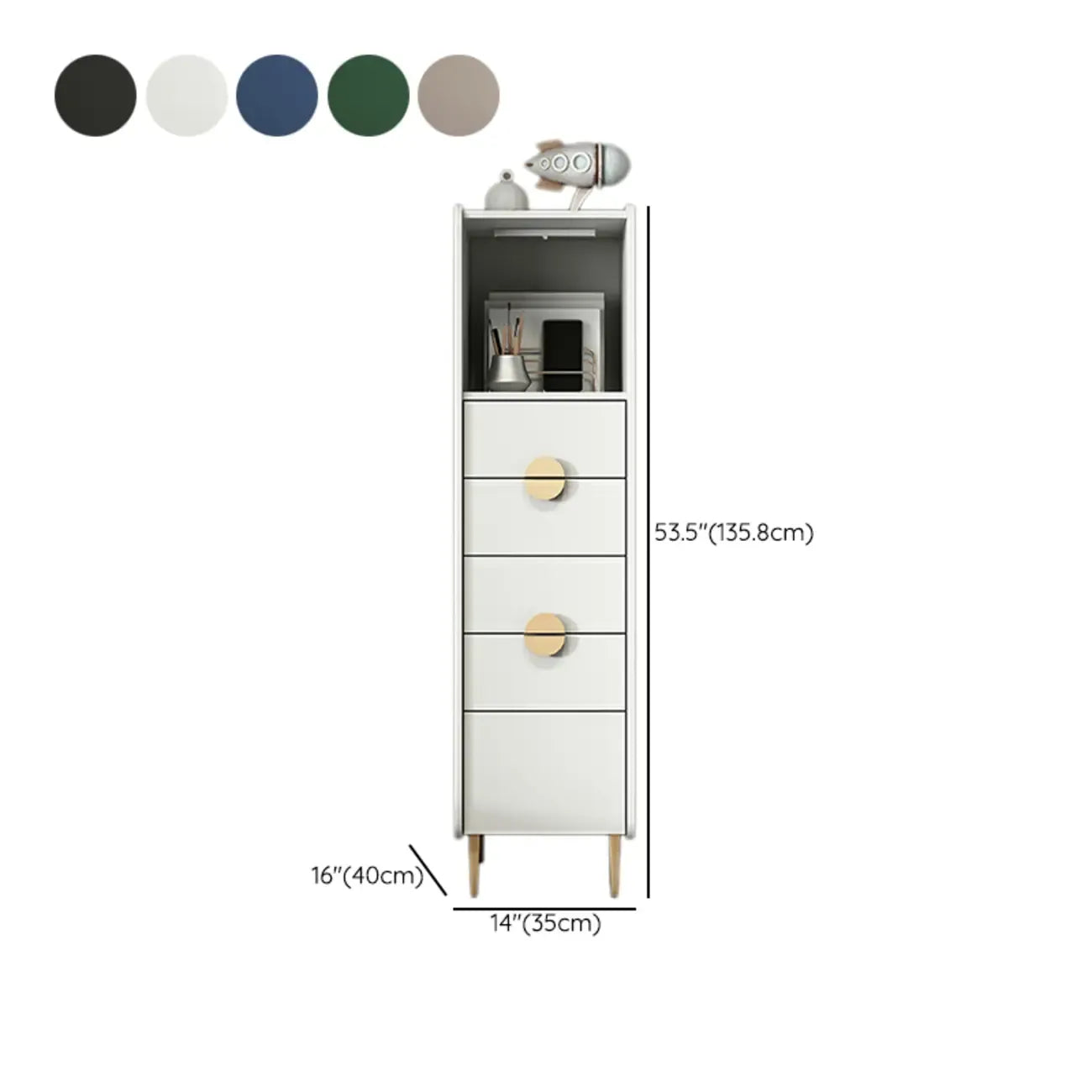 Modern Multi-Drawer White Wood Gold Storage Cabinet with Shelf