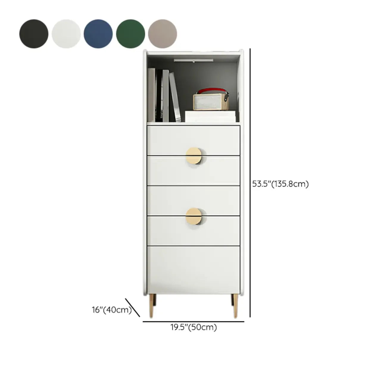 Modern Multi-Drawer White Wood Gold Storage Cabinet with Shelf
