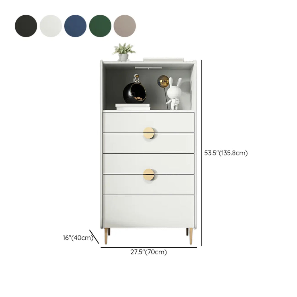 Modern Multi-Drawer White Wood Gold Storage Cabinet with Shelf