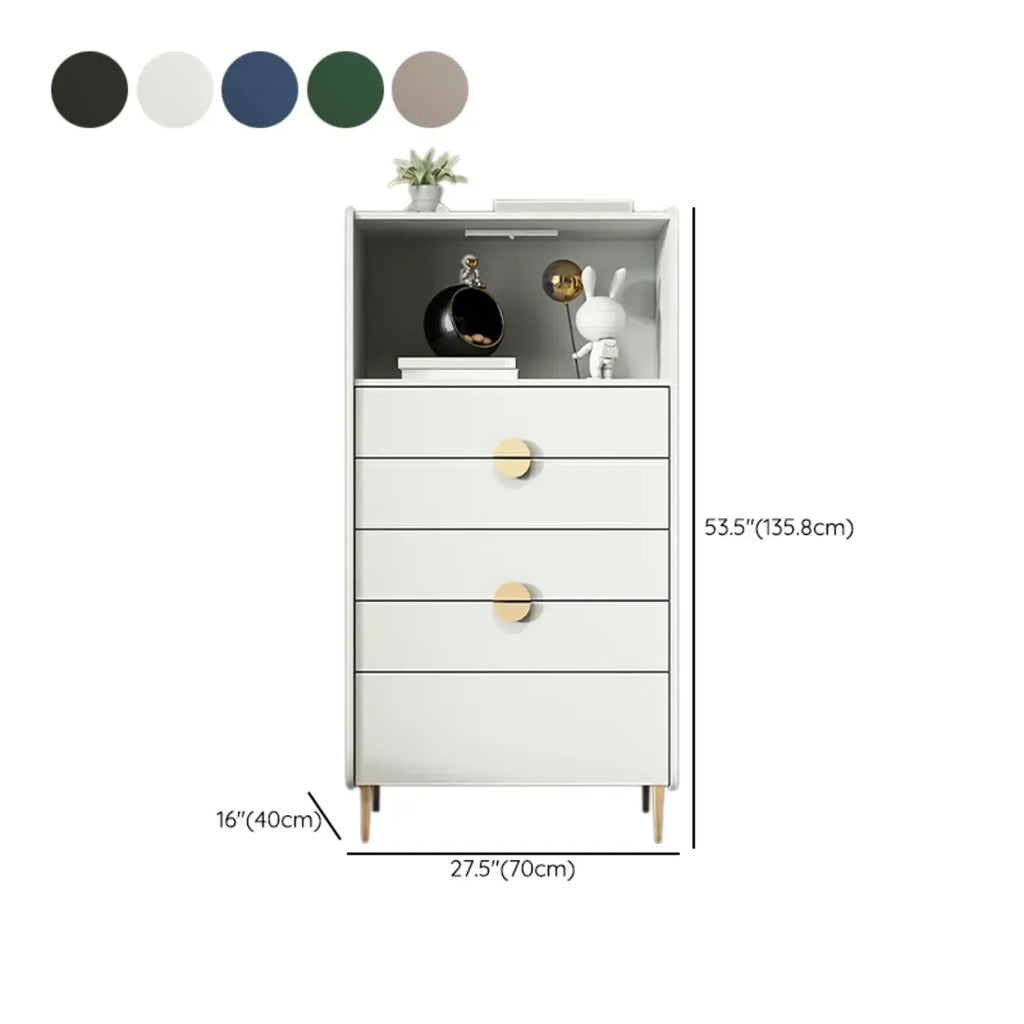 Modern Multi-Drawer White Wood Gold Storage Cabinet with Shelf