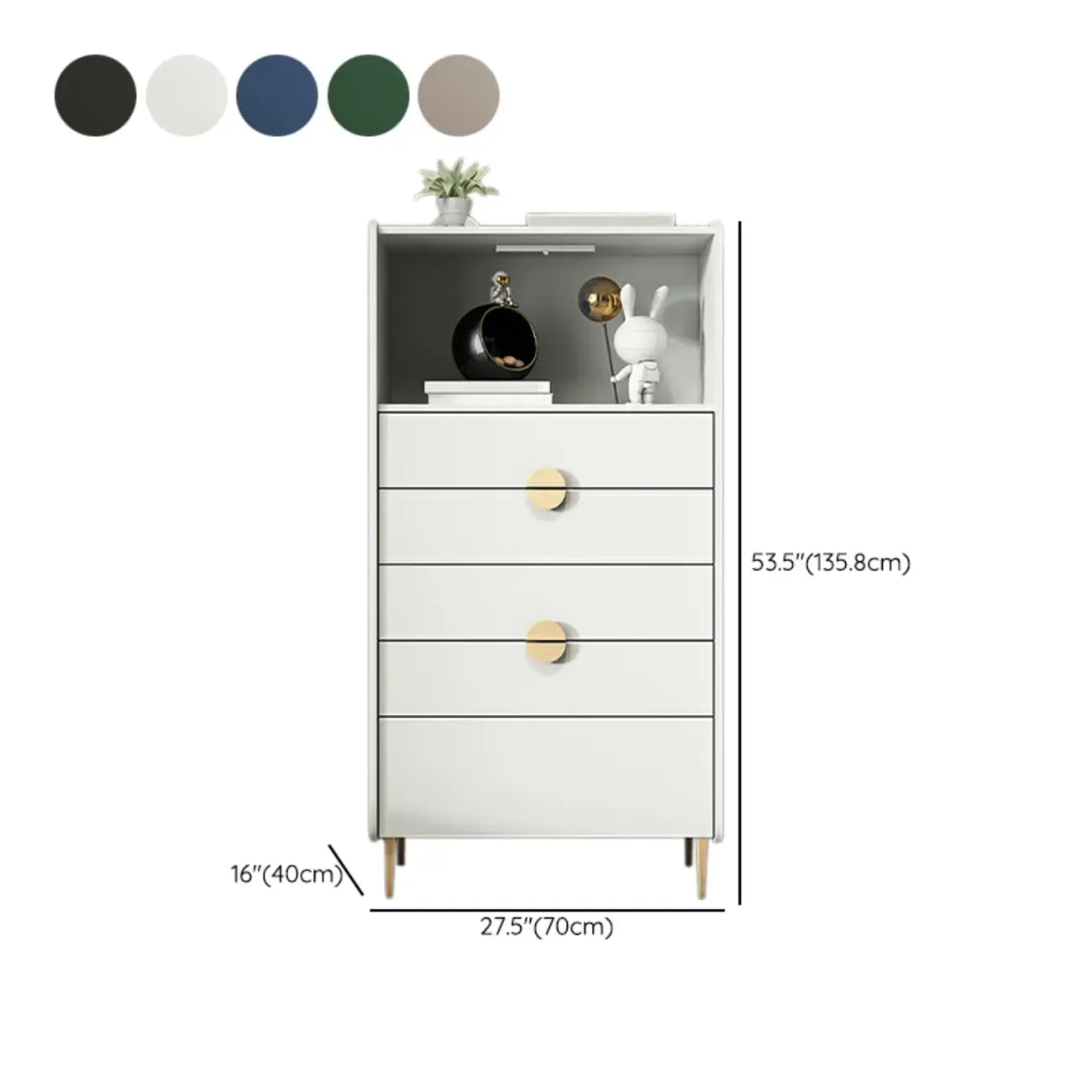 Modern Multi-Drawer White Wood Gold Storage Cabinet with Shelf