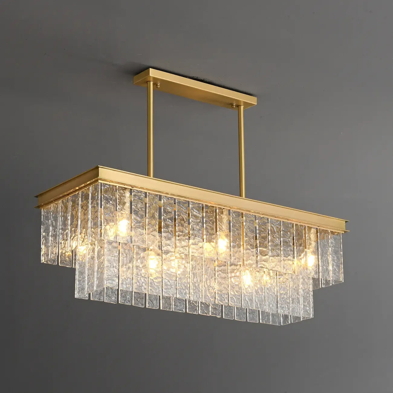 Modern Luxury Brass Glass Rectangular  2-Tier Island Lights-HomeyFad