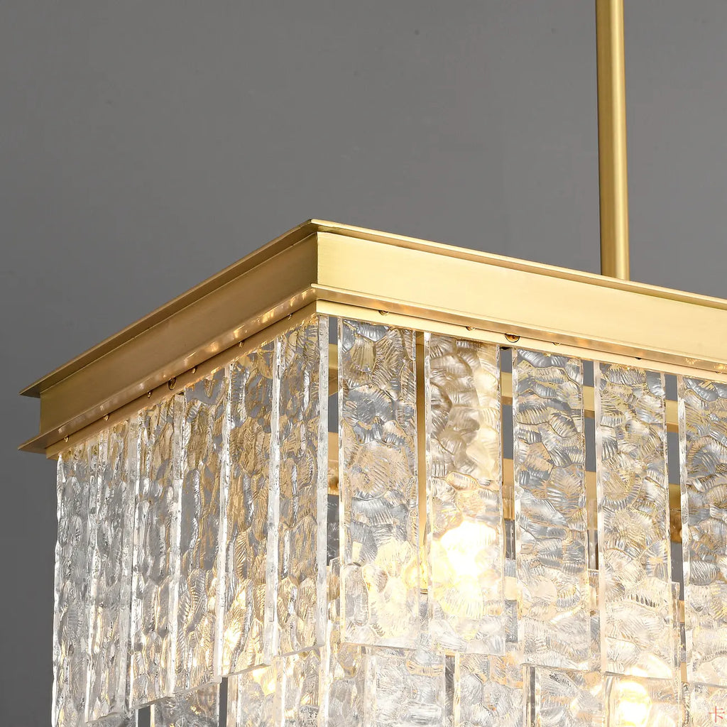 Modern Luxury Brass Glass Rectangular  2-Tier Island Lights-HomeyFad