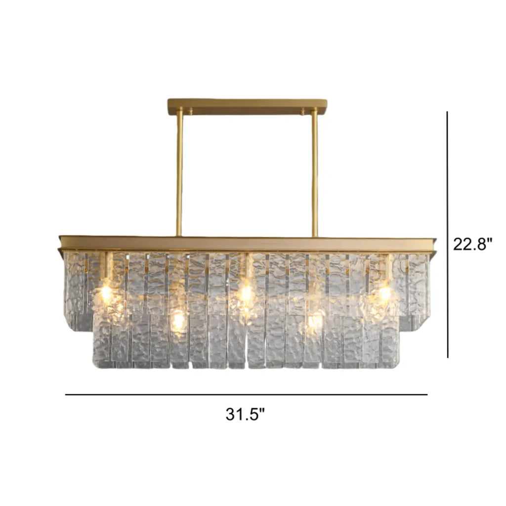 Modern Luxury Brass Glass Rectangular  2-Tier Island Lights-HomeyFad