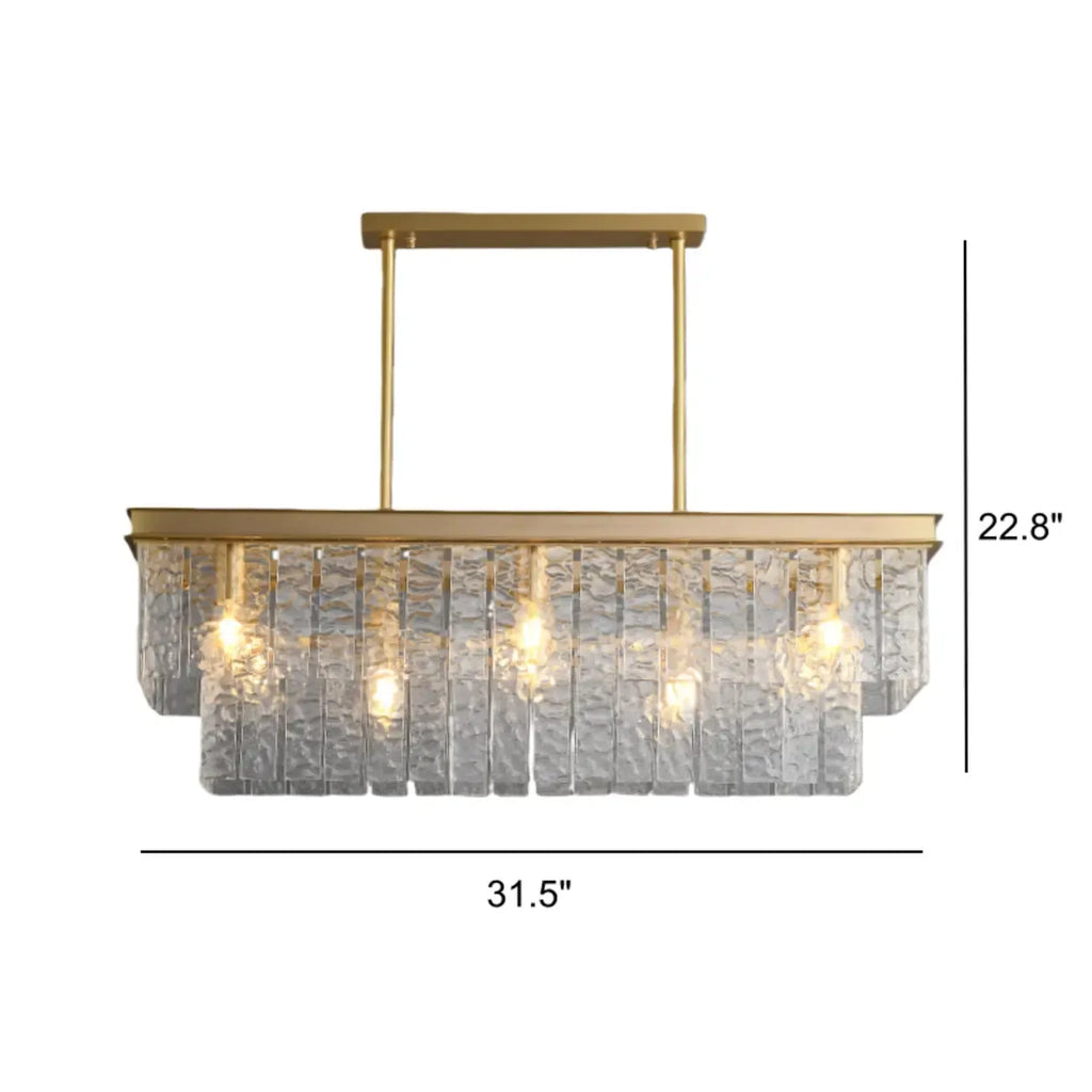 Modern Luxury Brass Glass Rectangular  2-Tier Island Lights-HomeyFad
