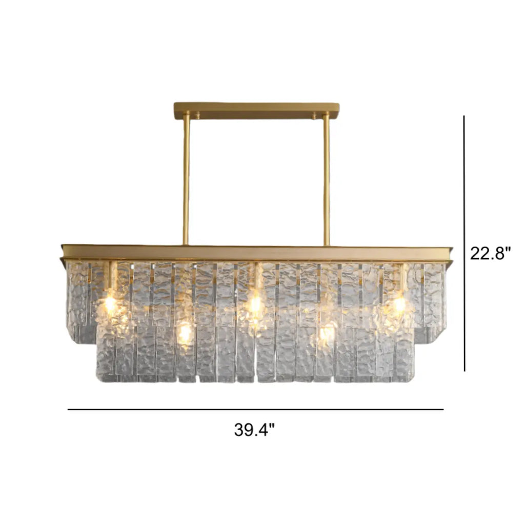 Modern Luxury Brass Glass Rectangular  2-Tier Island Lights-HomeyFad