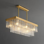 Modern Luxury Brass Glass Rectangular  2-Tier Island Lights-HomeyFad