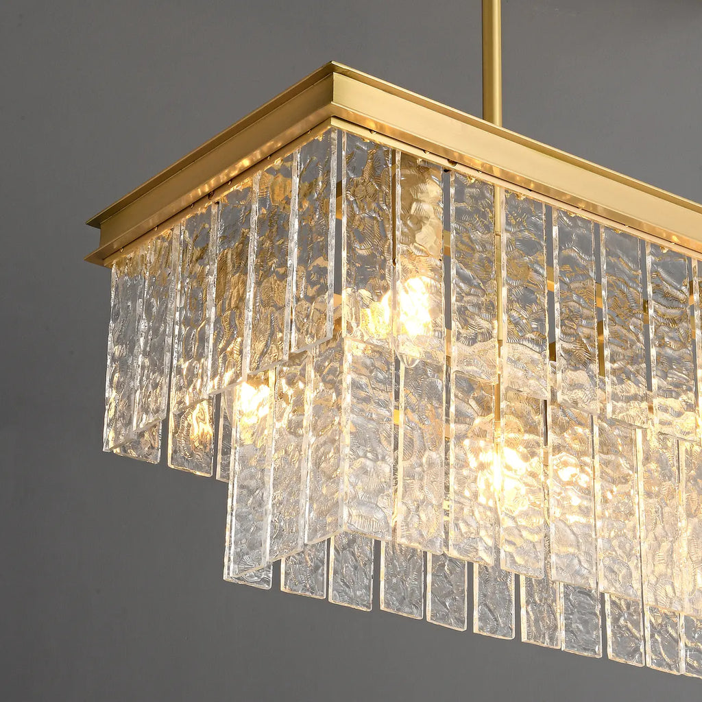Modern Luxury Brass Glass Rectangular  2-Tier Island Lights-HomeyFad
