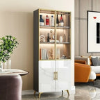 Modern White Marble-Textured Wood Glass Storage Cabinet