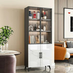Modern White Marble-Textured Wood Glass Storage Cabinet