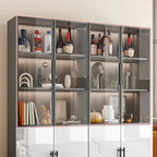 Modern White Marble-Textured Wood Glass Storage Cabinet