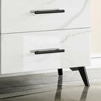 Modern White Marble-Textured Wood Glass Storage Cabinet