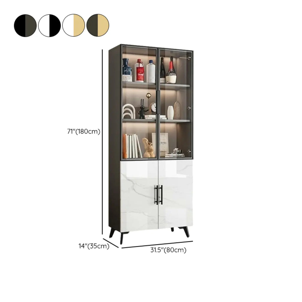 Modern White Marble-Textured Wood Glass Storage Cabinet